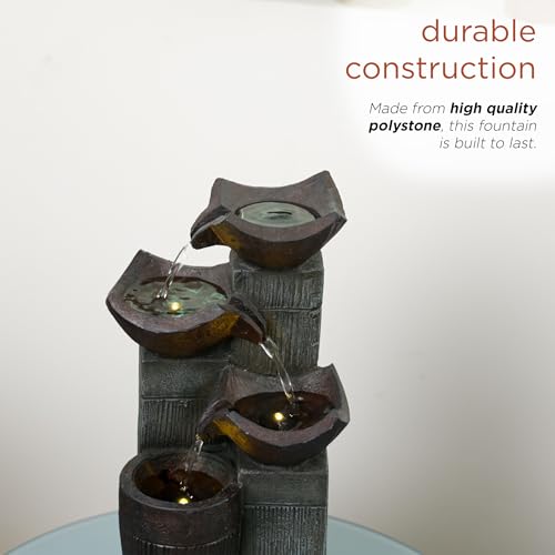 TZL414 14" 4 Tier Squared Bowls Fountain with LED Lights
