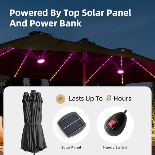 15ft Umbrella Outdoor Patio Solar Lights with Base