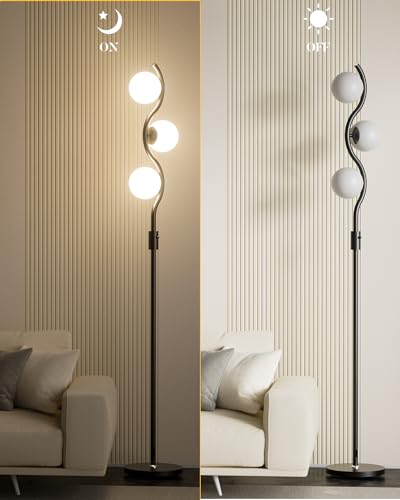 3 Globe Floor Lamp Dimmable Black Floor Lamps with 3 Soft Warm White 3000K Bulbs (3 Count)