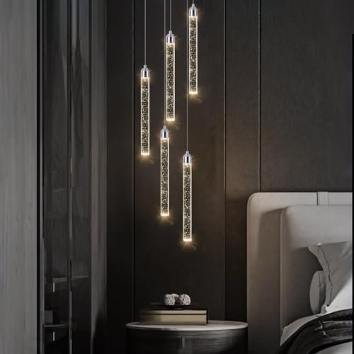 5 Light Mini Chandelier LED Pendant Lighting for Kitchen Island Modern Bubble Crystal Pendant Light Adjustable Pendant Light Fixture Chrome Ceiling Handing Lights for Dinning Room Bedroom 2700K 6000K