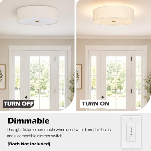 20" Modern Fabric Ceiling Light Gold Classic Drum Light Fixture 5