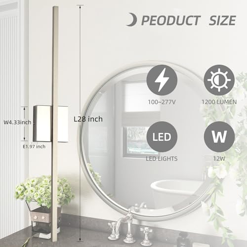 Nickel Wall Sconces Set of Two LED Hardwired Dimmable Bathroom