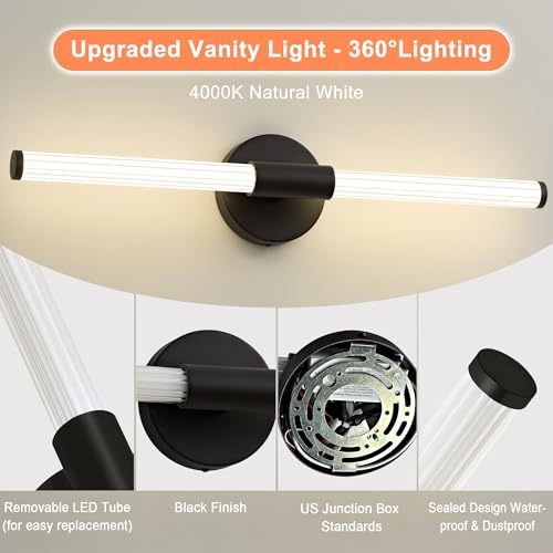 LED Bathroom Vanity Lights Black Modern Wall Sconce 24"