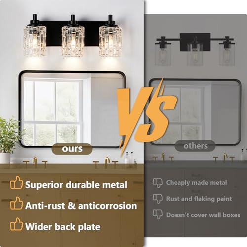 3 Light Black Bathroom Light Fixtures