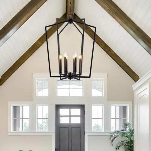 Modern Black Farmhouse Lantern Chandelier for Entryway Foyer