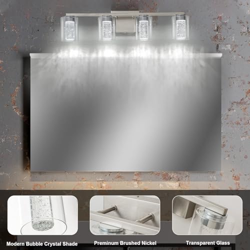 4 Light Brushed Nickel Vanity Light with 3 Color Modes