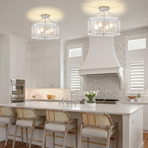 Brushed Nickel Semi Flush Mount Ceiling Lights 15.3'' Hallway Light Fixture