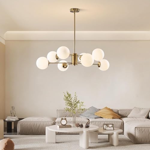 Lighting 8 Light Glass Sputnik Chandelier Light Modern Gold Chandeliers Pendant Light Fixture Vintage Globe Ball Ceiling Flush Mount Light Fixture Kitchen Island