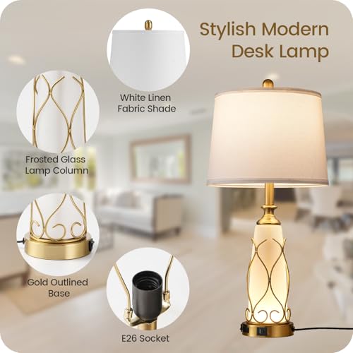 25.6" Glass Gold Table Lamps Set of 2 (2 Count)