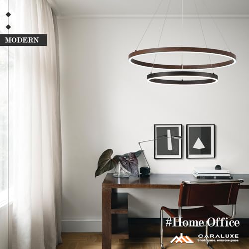 2 Ring LED Chandelier Black Walnut Wood Chandelier for Dining Room Dimmable