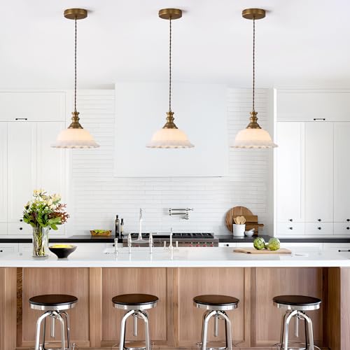 Glass Pendant Lights Modern Pendant Lighting Fixtures Hanging Lamp for Kitchen Island Bedroom Dining Room Coffee Shop Hallway White and Brass
