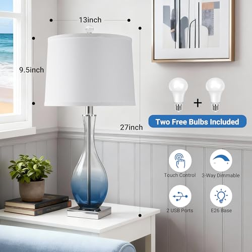 27" Navy Blue Bedside Desk Lamps for Nightstand Decorations (2 Count)