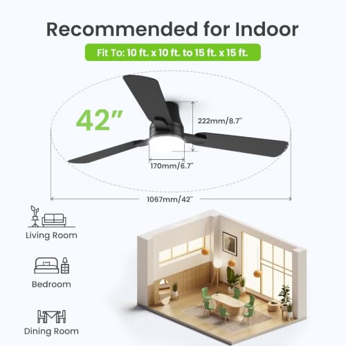 42" Ceiling Fans with Lights and Remote (Black / 42 Inch)