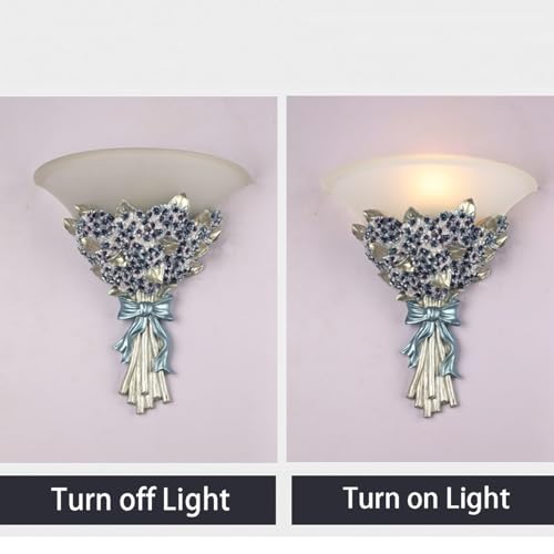 Unique Wall Sconce Flower Light Fixture Vintage Glass Wall Lights Blue Flowers Shape Modern Sconces Lamp Frosted White Glass Shade Gold Resin Sconce Fixtures for Hallway Living Room