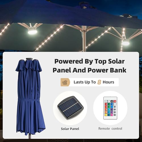 15 ft Large Patio Umbrella with Color Changing Lights