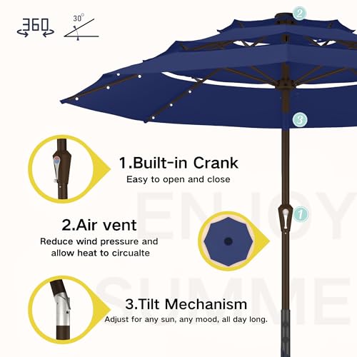 10ft 3 Tier Patio Umbrella with Solar Lights