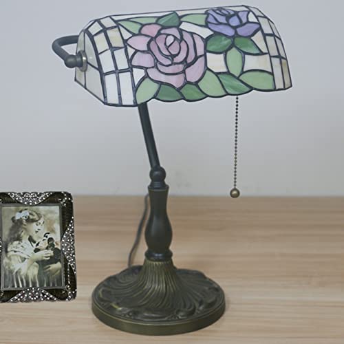 Tiffany Style Bankers Table Lamp Stained Glass Piano Desk Lamp Vintage Bedroom Bedside Lamp for Study