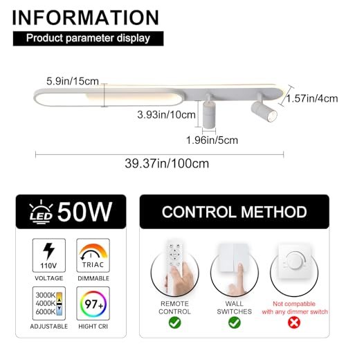 Modern LED Ceiling Light 39" Linear Ceiling Light with 2 Spotlight