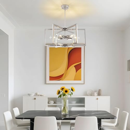 23.6”Brushed Nickel Chandelier for Dining Room 6 Light Kitchen Chandelier Modern Dining Room Light Fixtures Over Table
