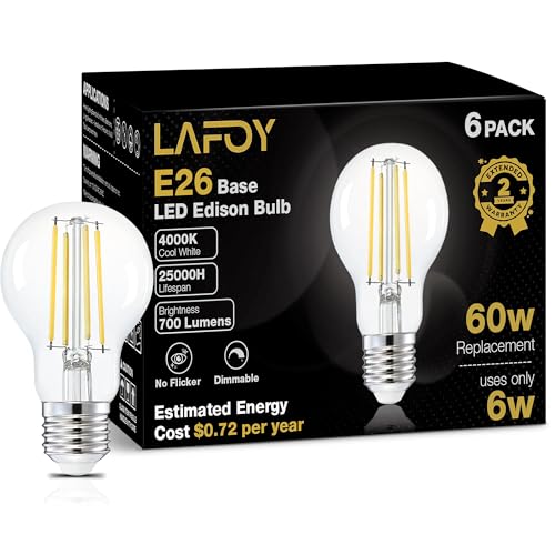 A19 Neutral White Edison Bulbs (6 Count)