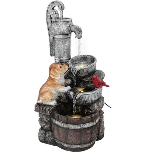 30" Puppy & Red Bird Outdoor Fountain