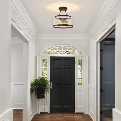 Black and Brushed Gold Close to Ceiling Light Fixtures Modern Light Fixture