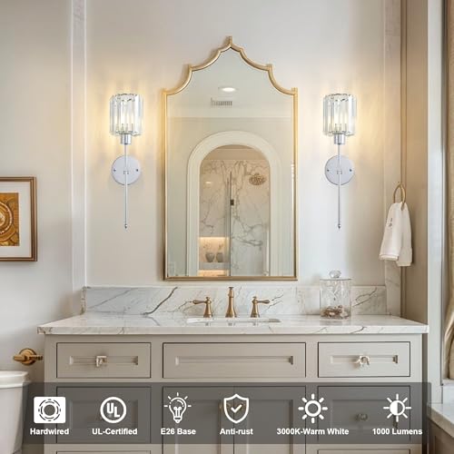 Hardwired Crystal Wall Sconces Set of 2