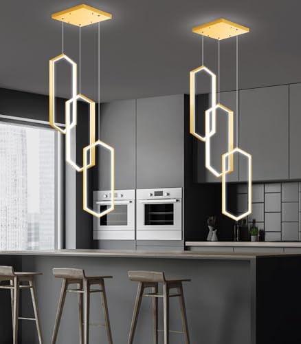 3 Rings Dimmable Pendant Lighting Adjust LED Mini Chandelier Ceiling Light Fixtures for Kitchen Island Dining Room Living Room Bedroom Gold