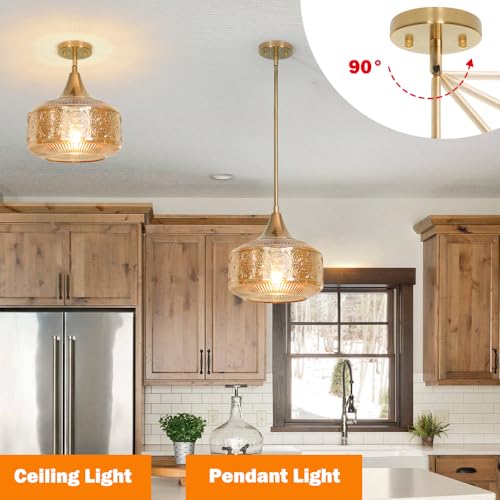 Gold Pendant Lights Kitchen Island Amber Glass Pendant Light for Island