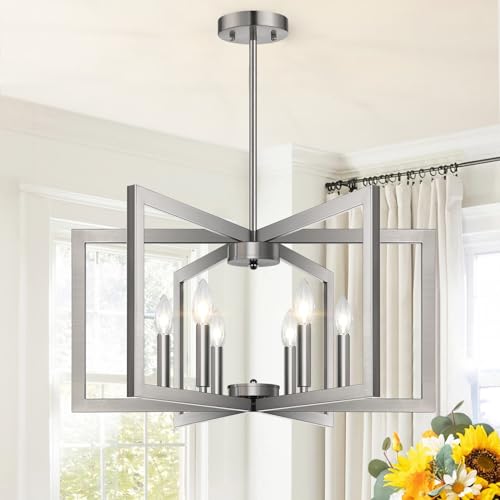 25" 61" Height Adjustable Modern Brushed Nickel Chandelier for Dining Room