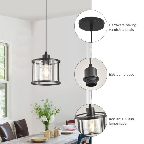 3 Lights Industrial Pendant Light with Glass Shade Matte Black Pendant Lighting Adjustable Industrial Retro Style Hanging Light