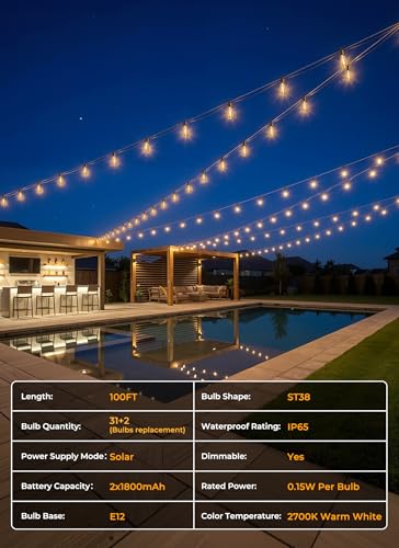 100FT Solar String Lights Outdoor
