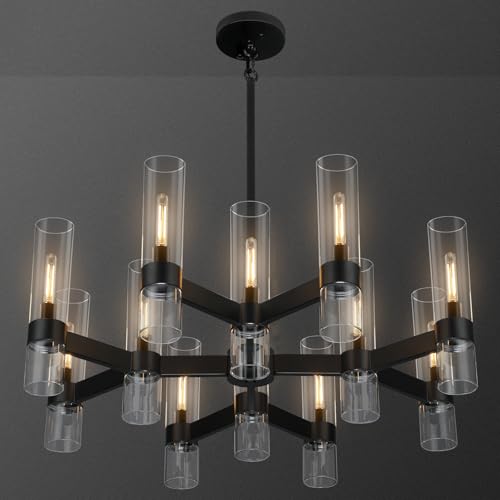 12 Light Black Farmhouse Chandeliers for Dining Room Light Fixture 34"