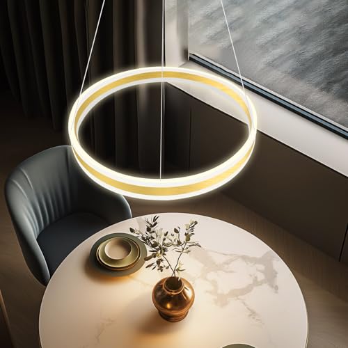 D15.7'' Modern Ring Chandelier for Dining Room LED Dimmable Pendant Lighting High Ceiling Chandelier for Living Room Foyer Bedroom Entryway 3000K