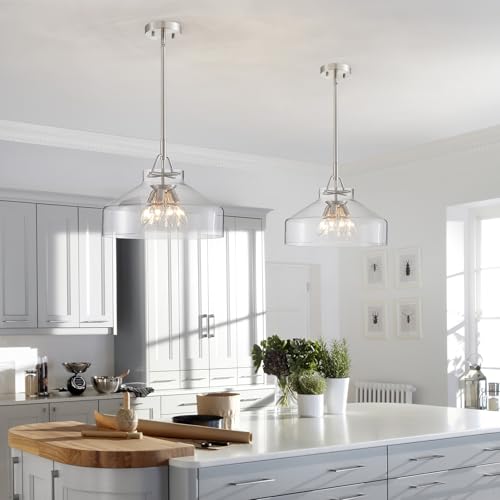 Chandelier Rustic Farmhouse Industrial Round Ceiling Pendant LED Light Fixture with Clear Glass Shades for Dining Room Kitchen Island Foyer Entryway