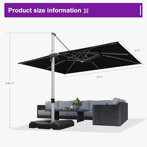 Patio Umbrella with Base Included 9' X 12' Solar Light
