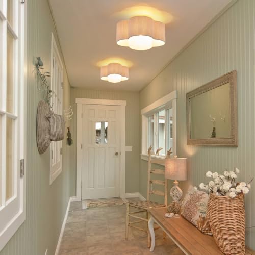 Boho Rattan Semi Flush Mount Ceiling Light Fixture