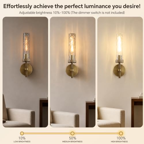 Bathroom Sconces Set of 2 Hardwired Sconces with Water Ripple Glass (2 Count)