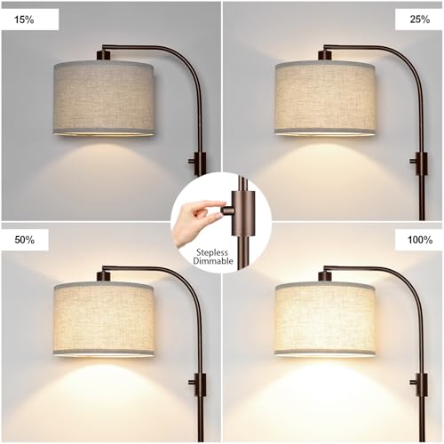 Upgraded Modern Arc Dimmable Tall Standing Floor Lamp with Linen Shade
