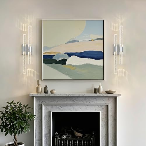 Crystal Wall Sconces Set of Two Chrome Wall Sconce Hardwired LED Bathroom Vanity Light Fixtures 21.25in 4000K Vertical and Horizontal Wall Mounted Sconces for Bedroom (2 Count)