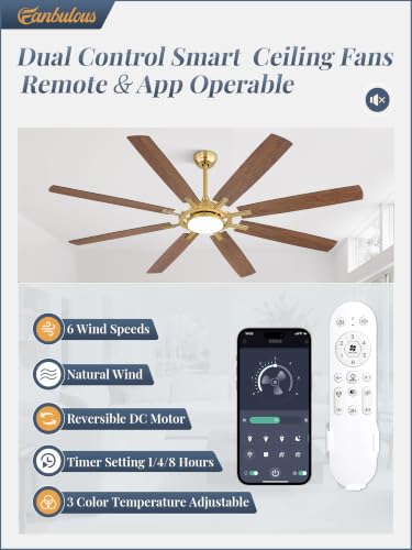 72 Inch Black Ceiling Fans with 3CCT Lights and Remote (Gold / 72")