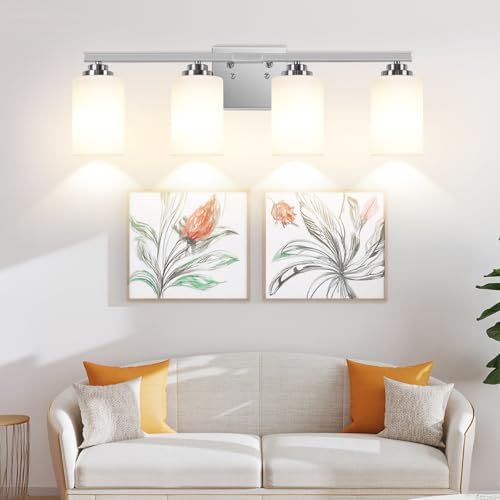 4 Light Brushed Nickel Bathroom Light Fixtures Over Mirror 27 Inches
