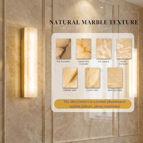 Alabaster Wall Sconce 17.7” Natural Marble Wall Lighting Fixture for Home Decor