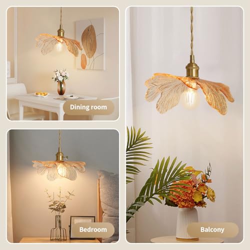 Mid Century Pendant Light for Kitchen with Blown Flower Amber Glass