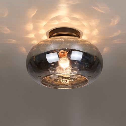 Matte Black Semi Flush Mount Ceiling Fixture 11" Hammered Glass Shade Modern Close to Ceiling Lighting 1