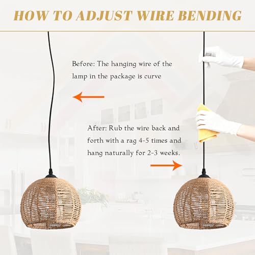3 Pack Wicker Pendant Light Natural Woven Pendant Light Boho Chandelier Light Fixture Dome Rustic Farmhouse Pendant Lights Rattan Light Fixture for Dining Room Kitchen Island (3 Count)