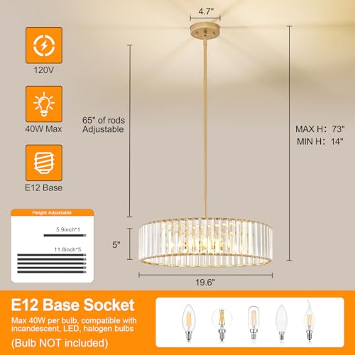 Crystal Gold Semi Flush Ceiling Light 19.68 Inch