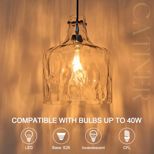 16" Farmhouse Hammered Glass Pendant Light