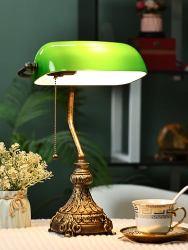 Vintage Green Glass Bankers Desk Lamp