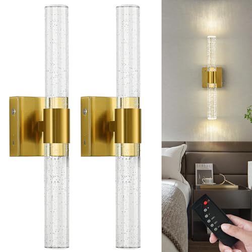 Gold Wall Sconces Set of Two Battery Operated
